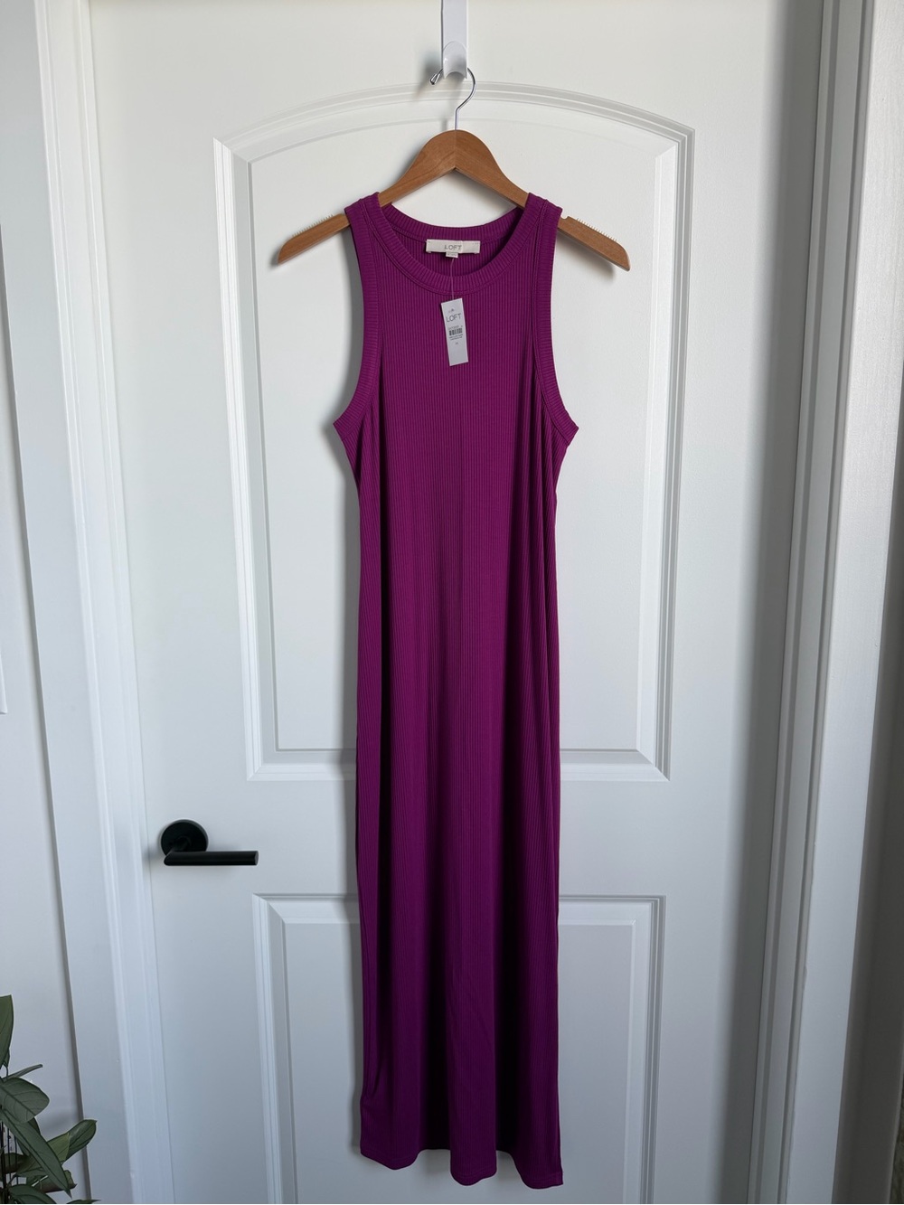 LOFT Magenta Ribbed Sleeveless Maxi Dress